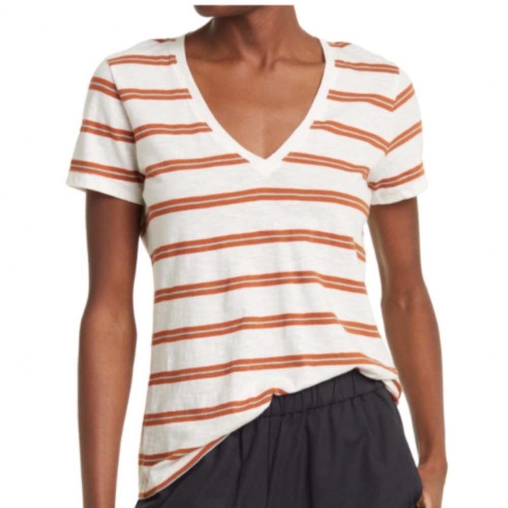 Madewell White and Cream Fitted Short Sleeve Tee
